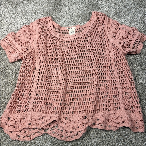 Ultra Pink Tops - Ultra Pink Women's Crochet Blouse - Dusty Rose